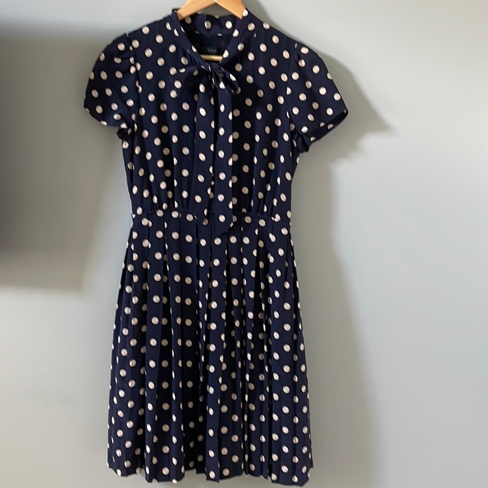 J Crew 100% Silk Polka Dot Pleated Dress fully Lined